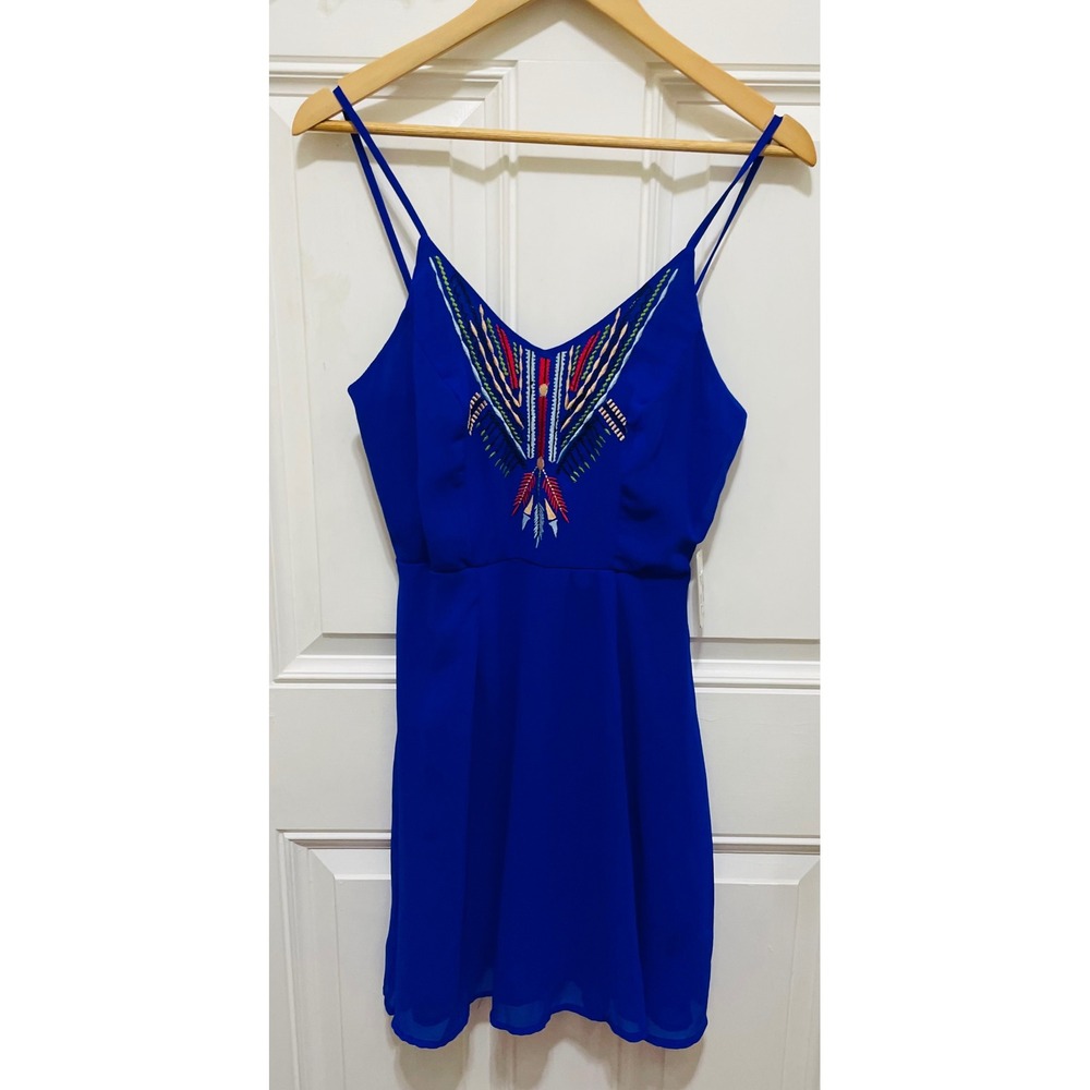 Charming Charlie Blue‎ Dress Embroidered V Neck Sun Kissed Size S Summer